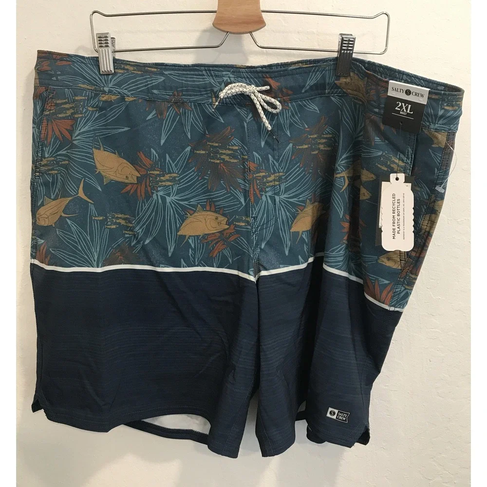 Salty Crew Tandem Mens Boardshorts Sz 2XL Blue Drawstring Elastic Waist Pockets